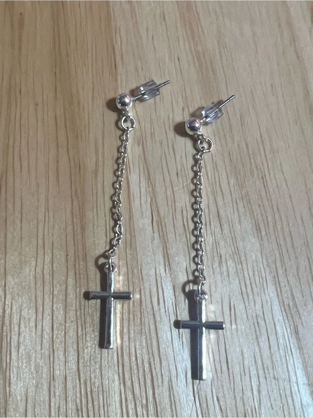 Silver Cross Drop Earrings - Lightweight Chain Dangle E211